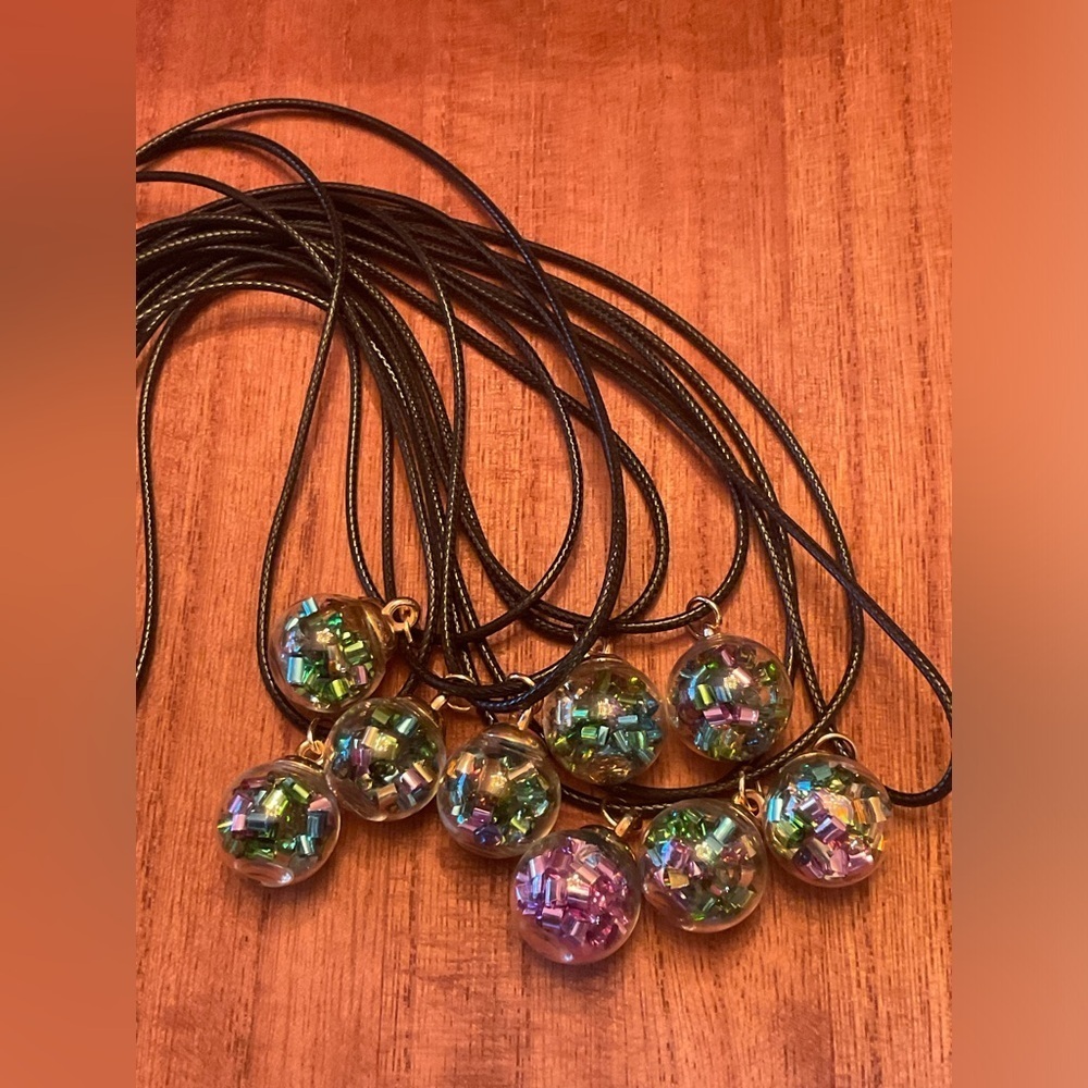 Hand filled glass globe pendants, Set of nine!